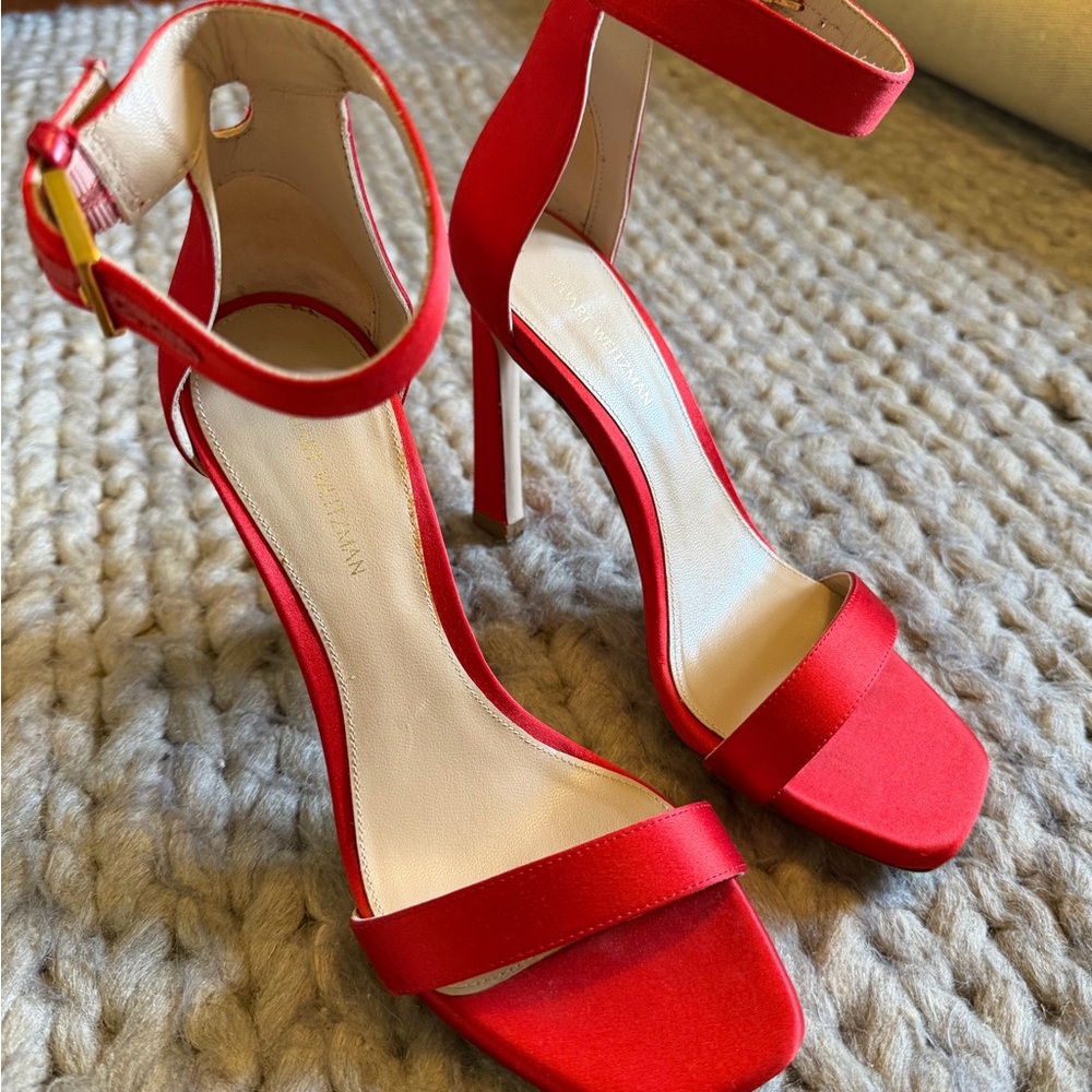 Stuart Weitzman Red Open-Toe Ankle-Strap Stiletto Sandals